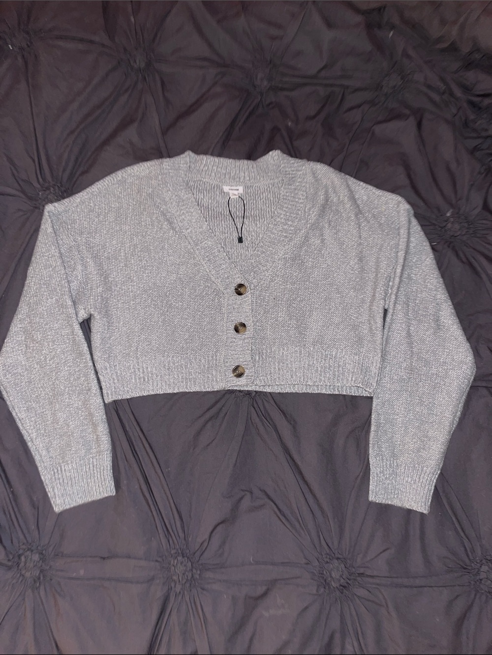 Garage Light Gray Cropped Button Cardigan